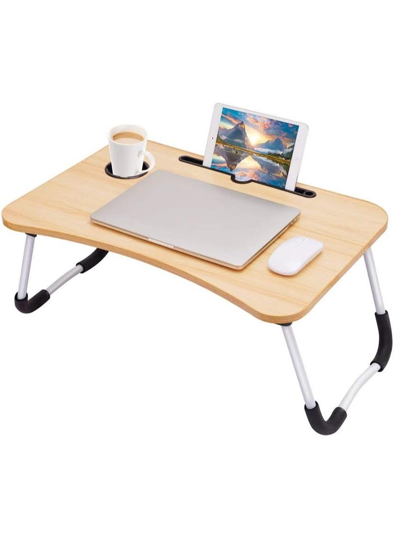 Laptop Table, 60 * 40cm Portable Laptop Table with Foldable Legs, Tablet & Notebook Slot, Multi-Functional Table for Reading and Eating - Image 3